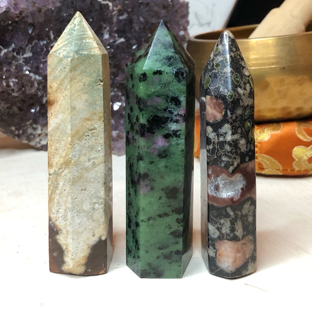 Ocean Jasper, Ruby in Zoisite, Plum Blossom Jasper Towers